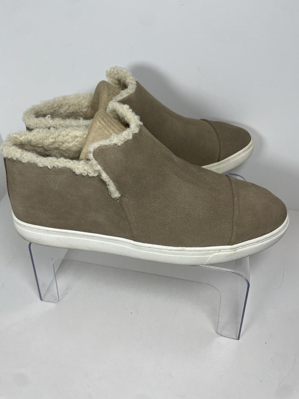 Lucky Brand Ankle Boots Womens 10 Tan Suede Sherpa Lined Slip On Sneaker Shoe